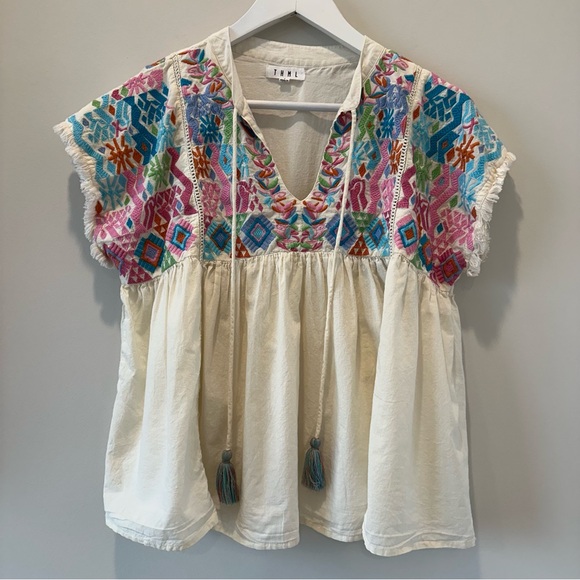 THML Embroidered Cotton Blouse Top Short Sleeve Casual Boho Resortwear Small - Picture 2 of 11